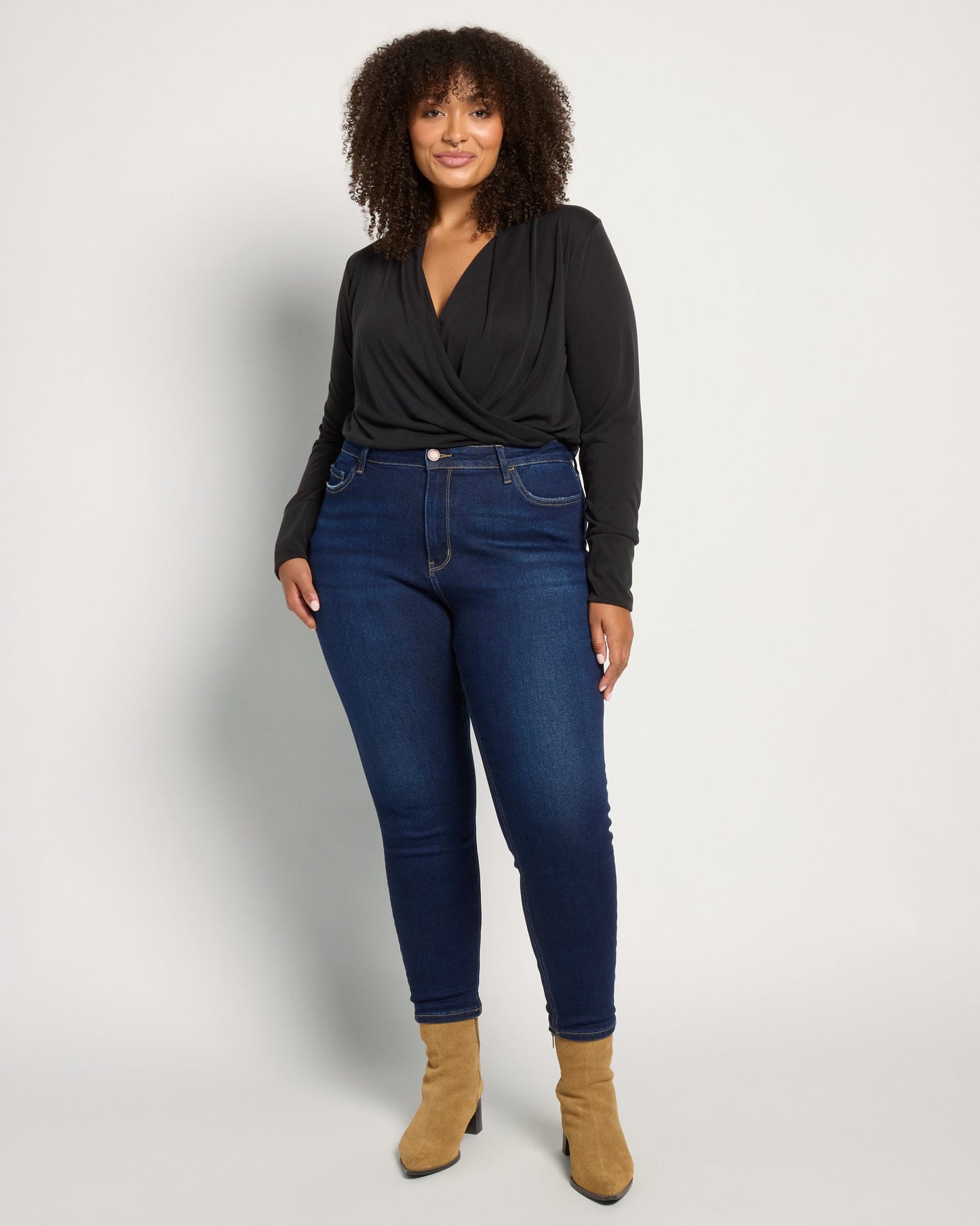 Plus Size Long Sleeve Cupro Surplice Top