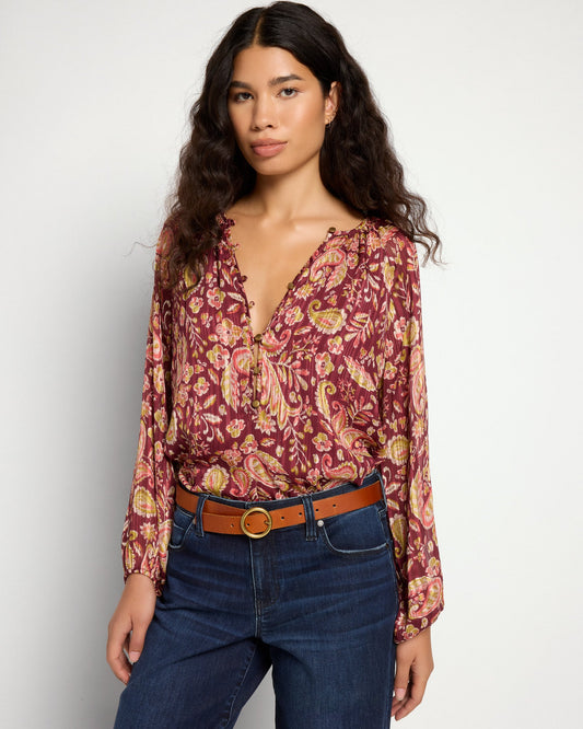 Floral Woven Top with Button Detail