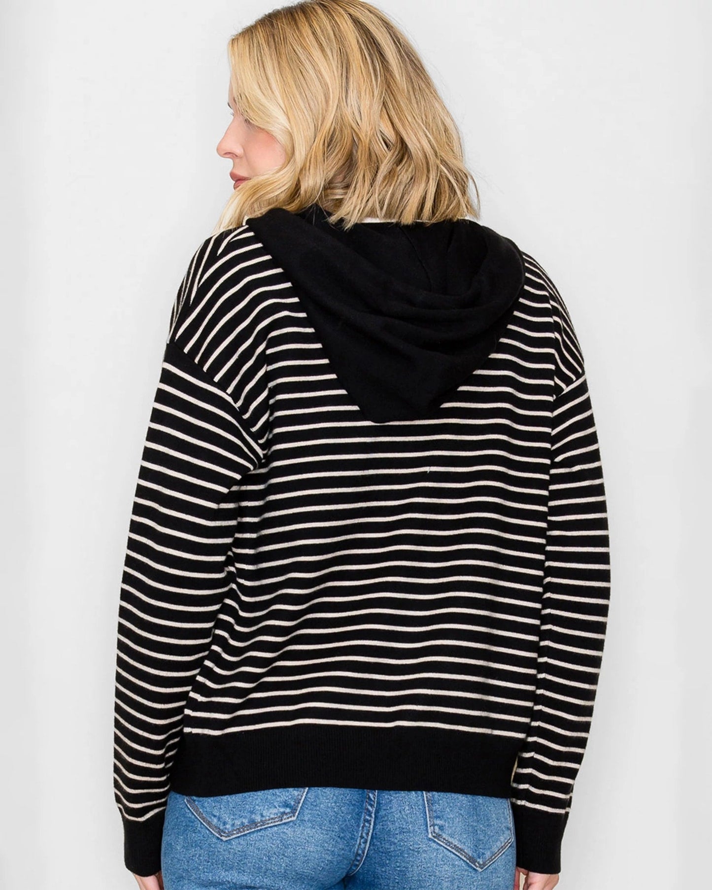 Stripe Sweater Zip Up Hoodie Cardigan
