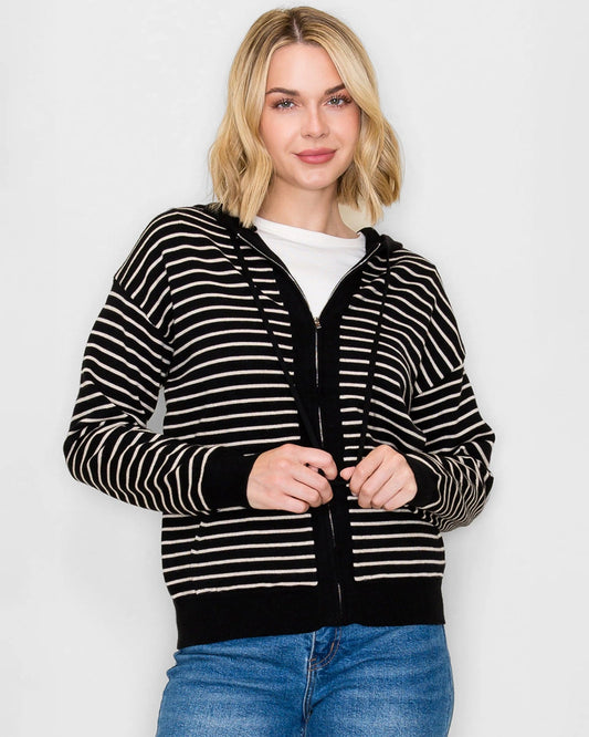 Stripe Sweater Zip Up Hoodie Cardigan