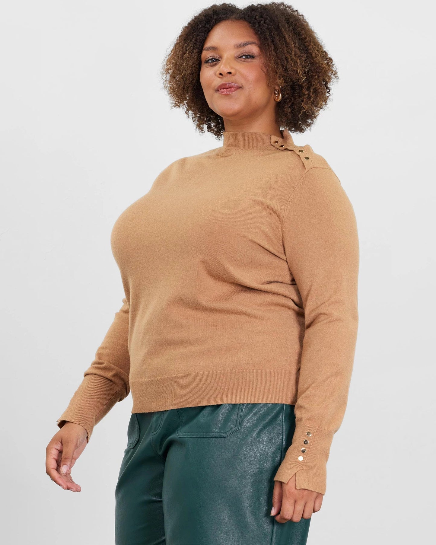 Plus Size Button Shoulder Turtleneck Sweater