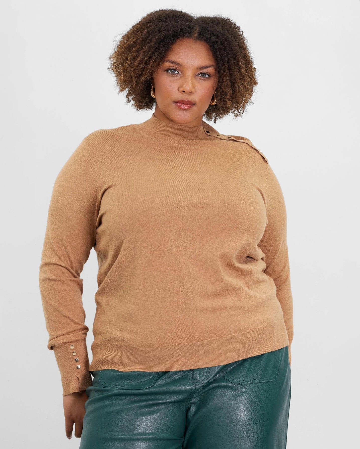 Plus Size Button Shoulder Turtleneck Sweater