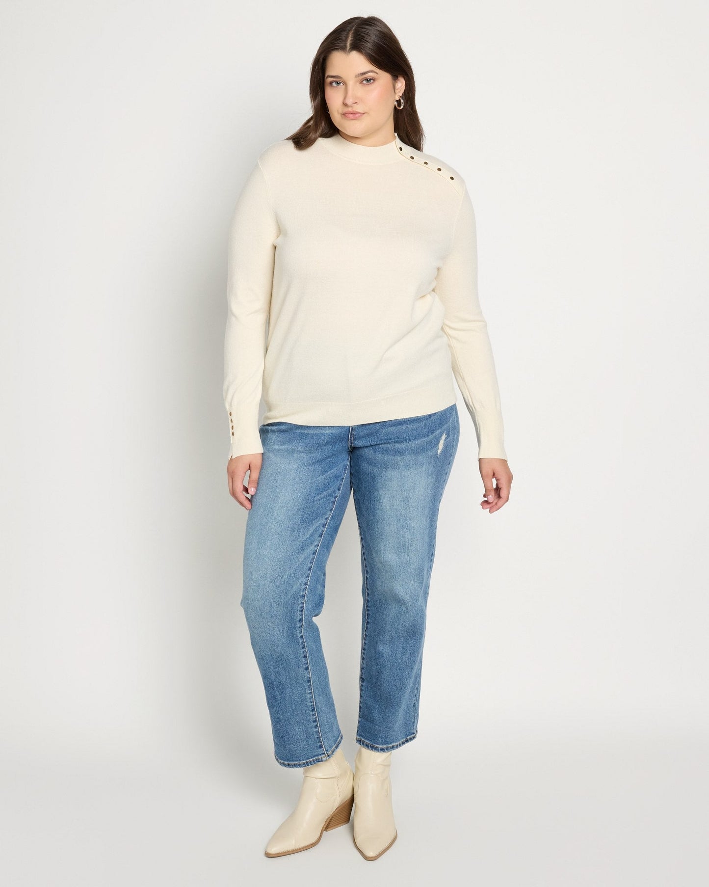 Plus Size Button Shoulder Turtleneck Sweater