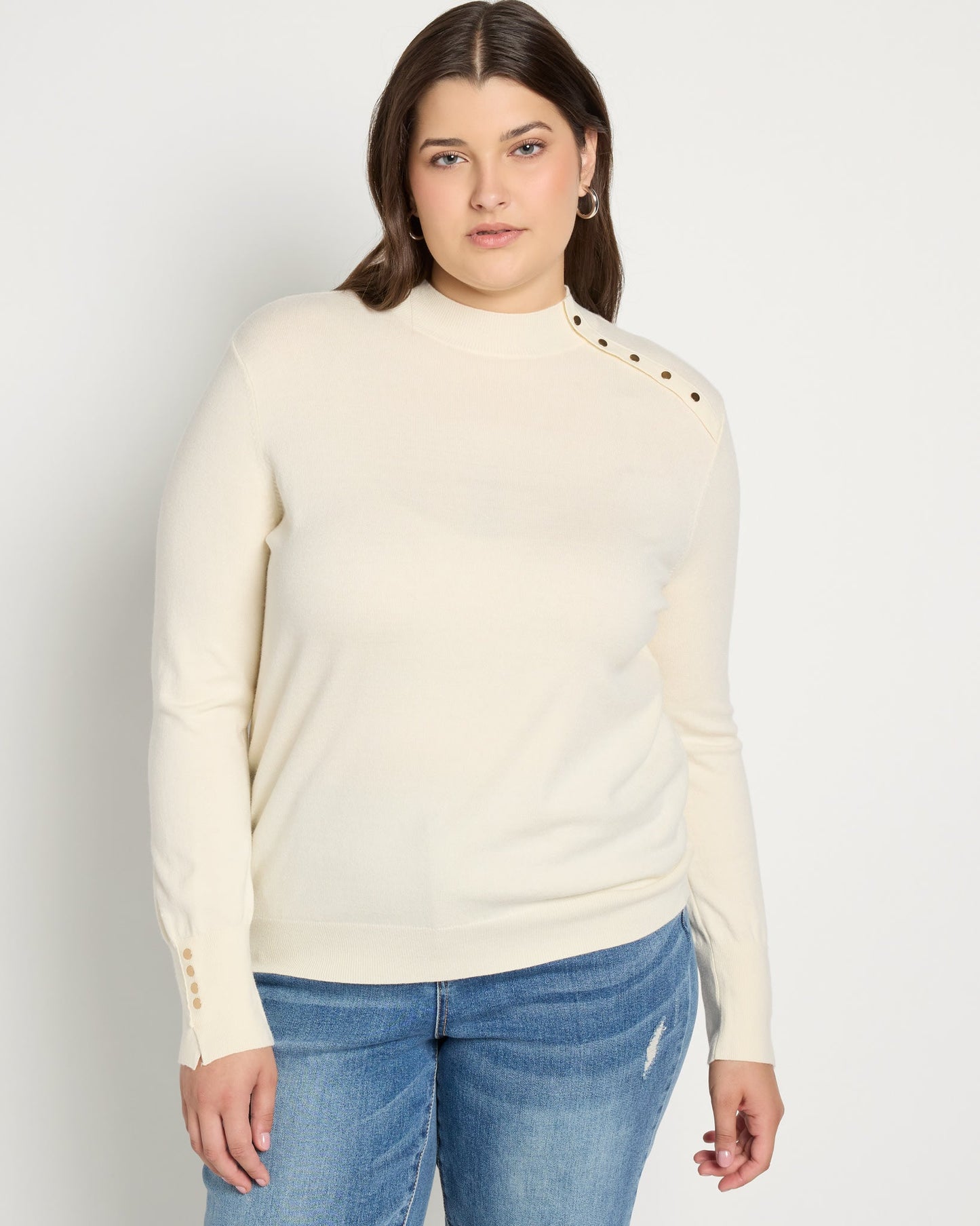 Plus Size Button Shoulder Turtleneck Sweater