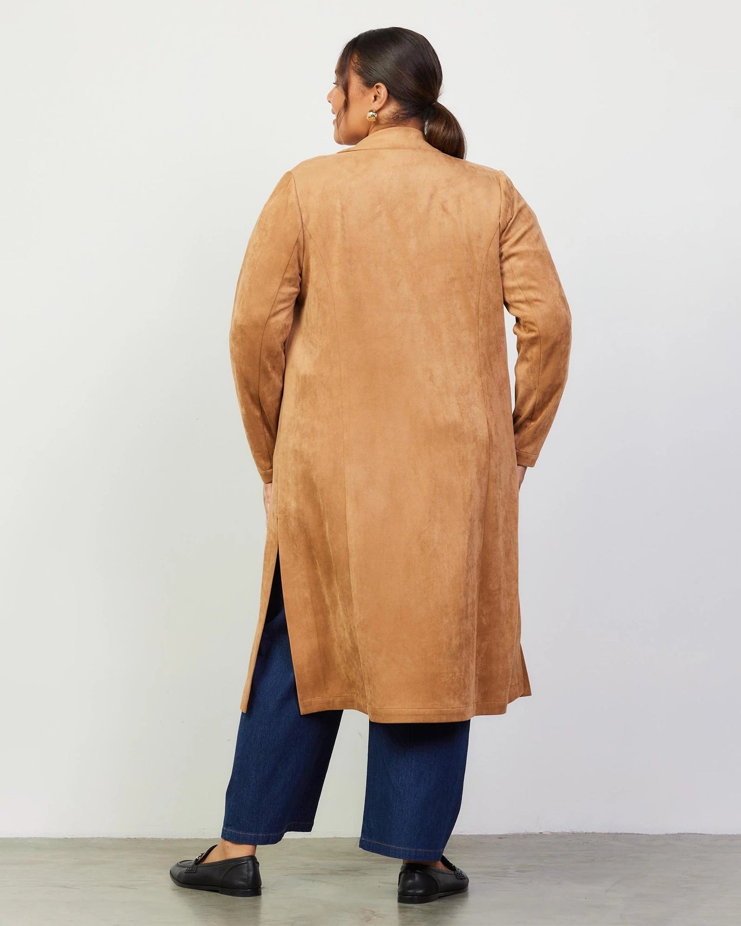Plus Size Faux Suede Long Trench Coat