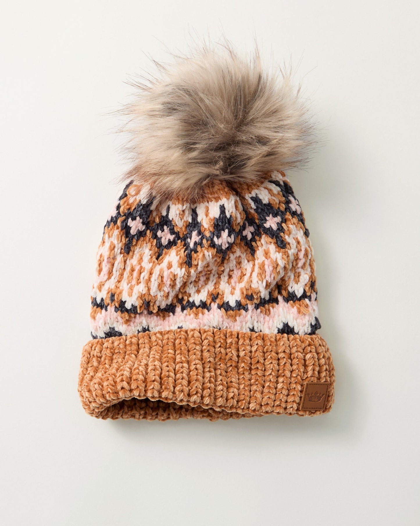 Multicolored Patterned Chenille Pom Hat