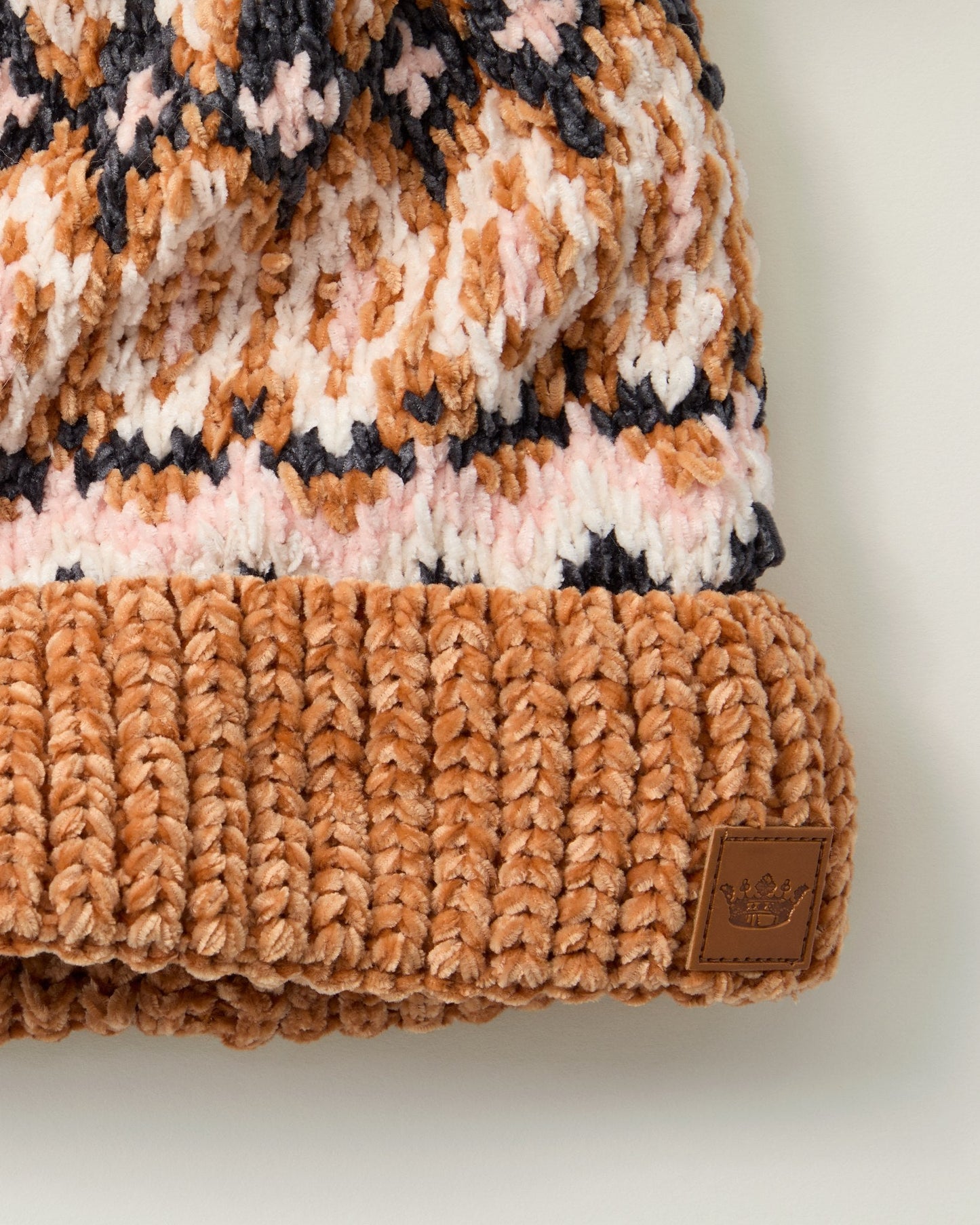 Multicolored Patterned Chenille Pom Hat