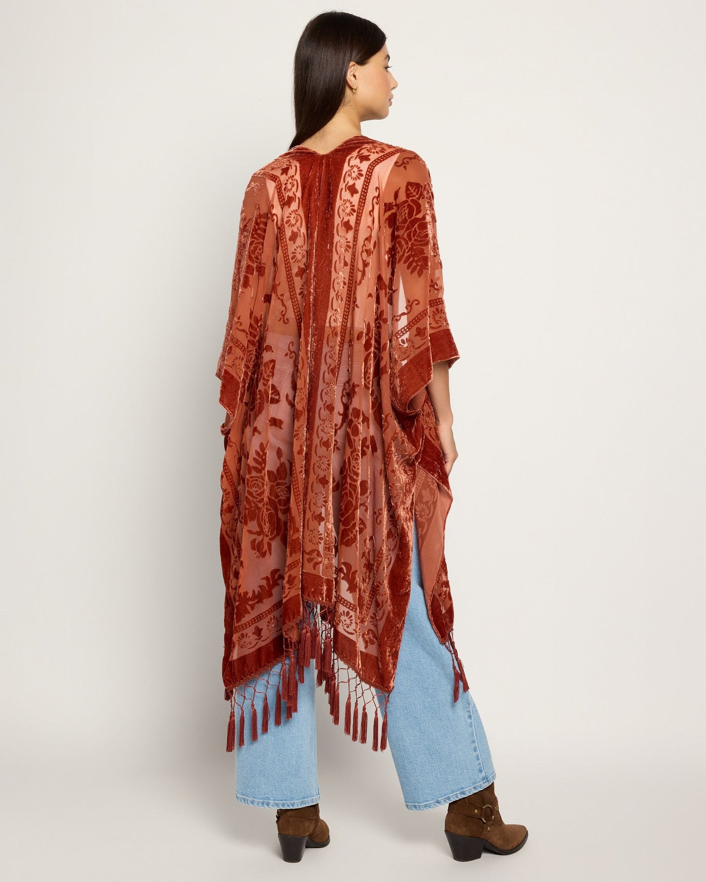 Velvet Mesh Tapestry Tassel Kimono