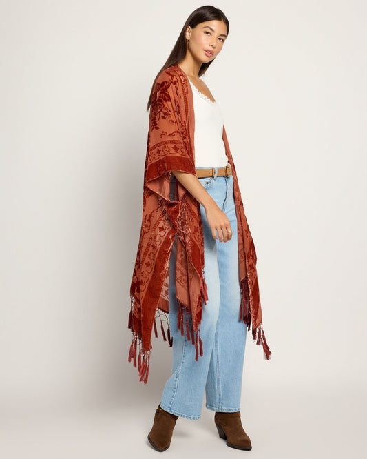 Velvet Mesh Tapestry Tassel Kimono
