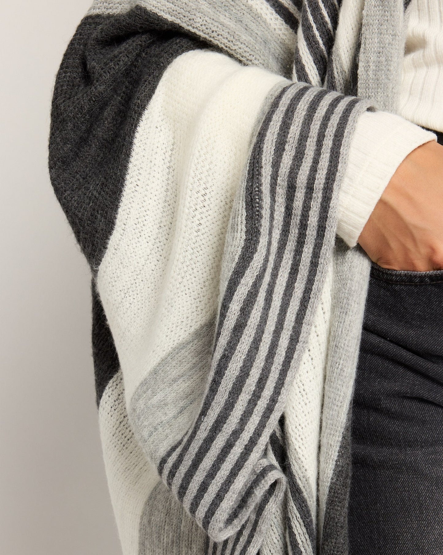 Striped Frayed Edge Ruana