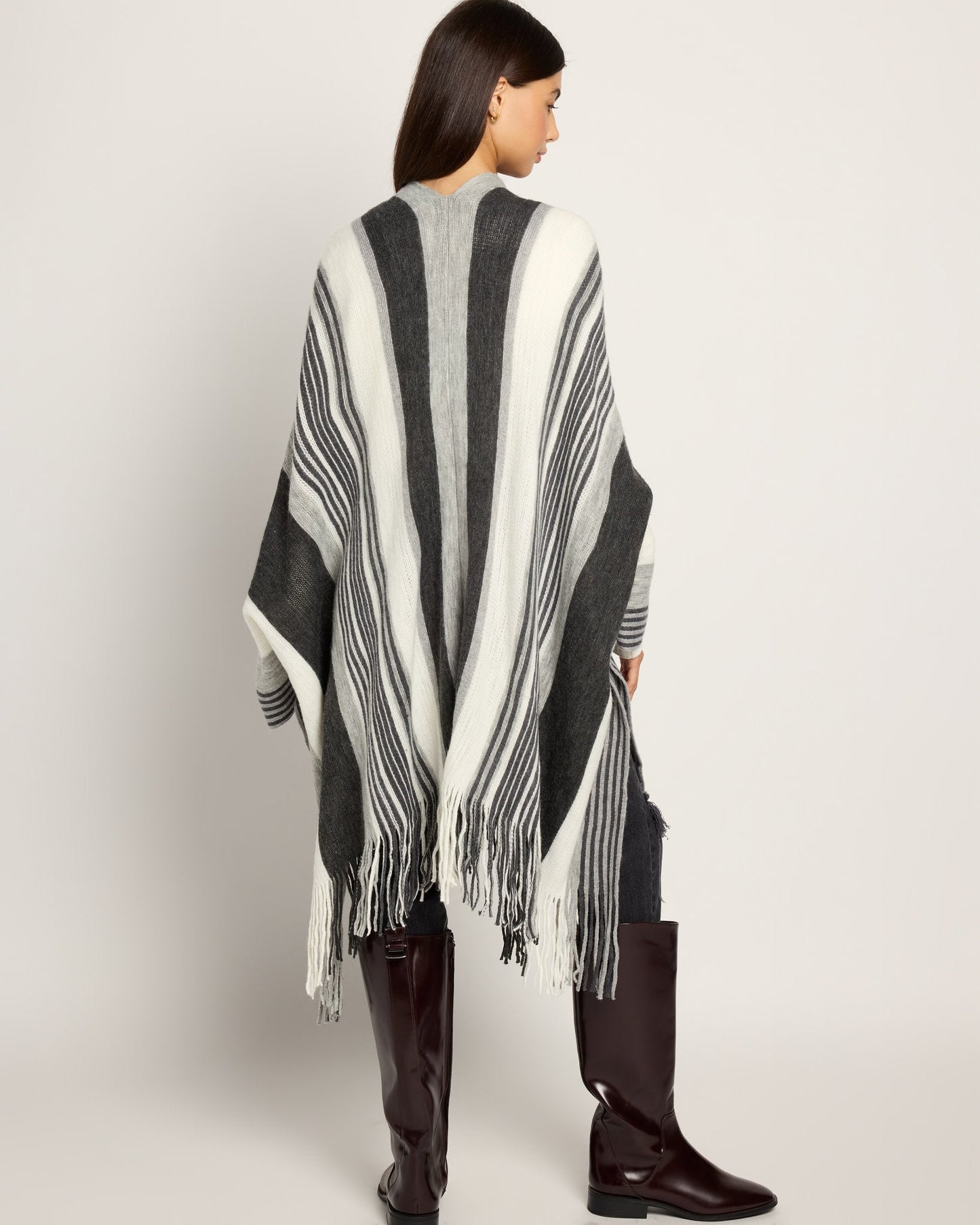 Striped Frayed Edge Ruana