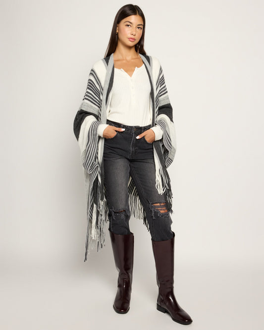 Striped Frayed Edge Ruana