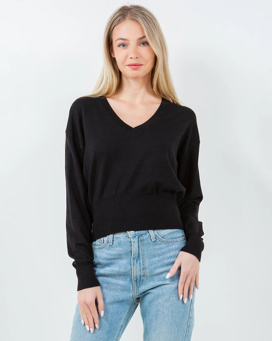 Basic V-Neck Long Sleeve Pullover