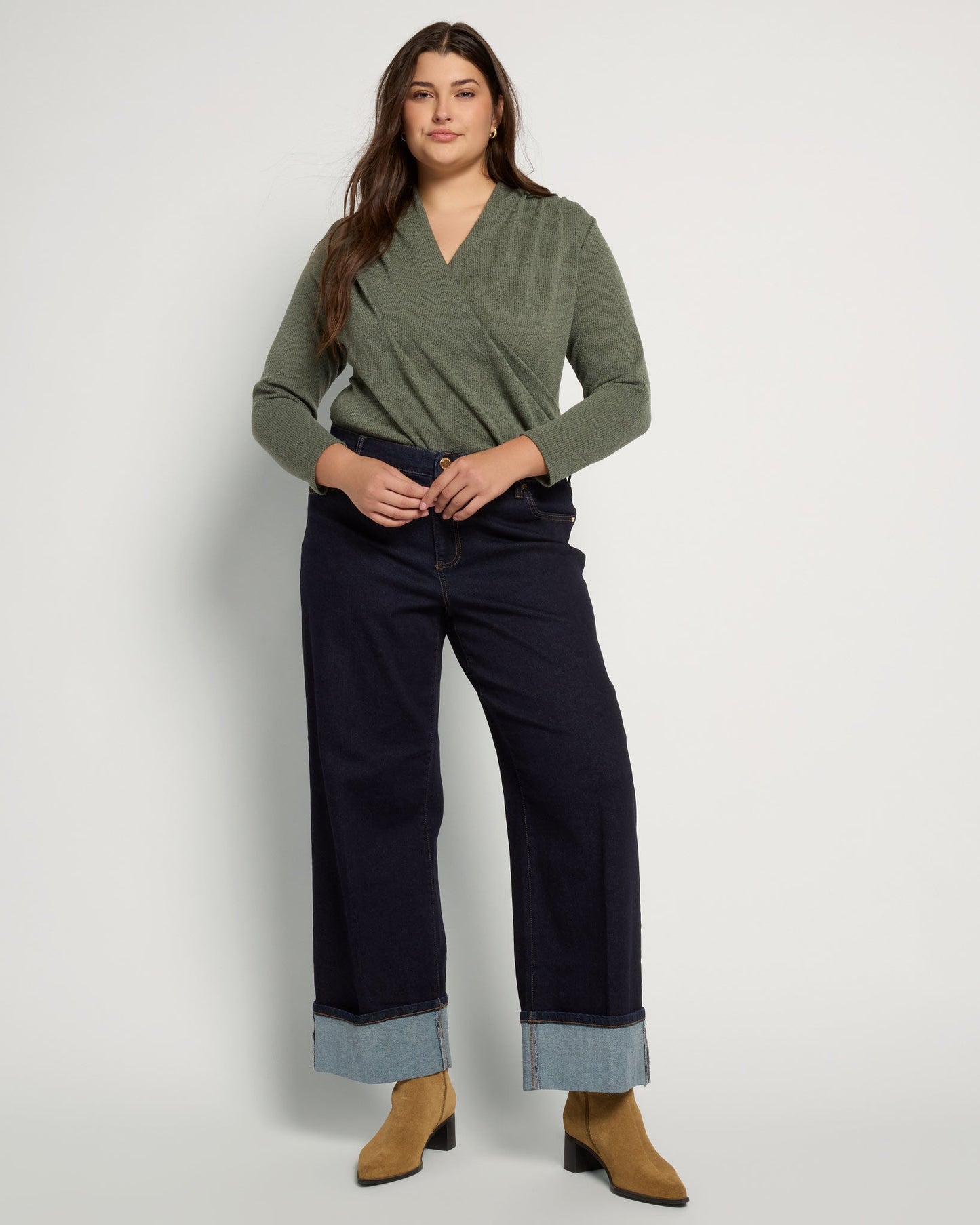 Plus Size Sweater Ribbed Knit Cowl Neck