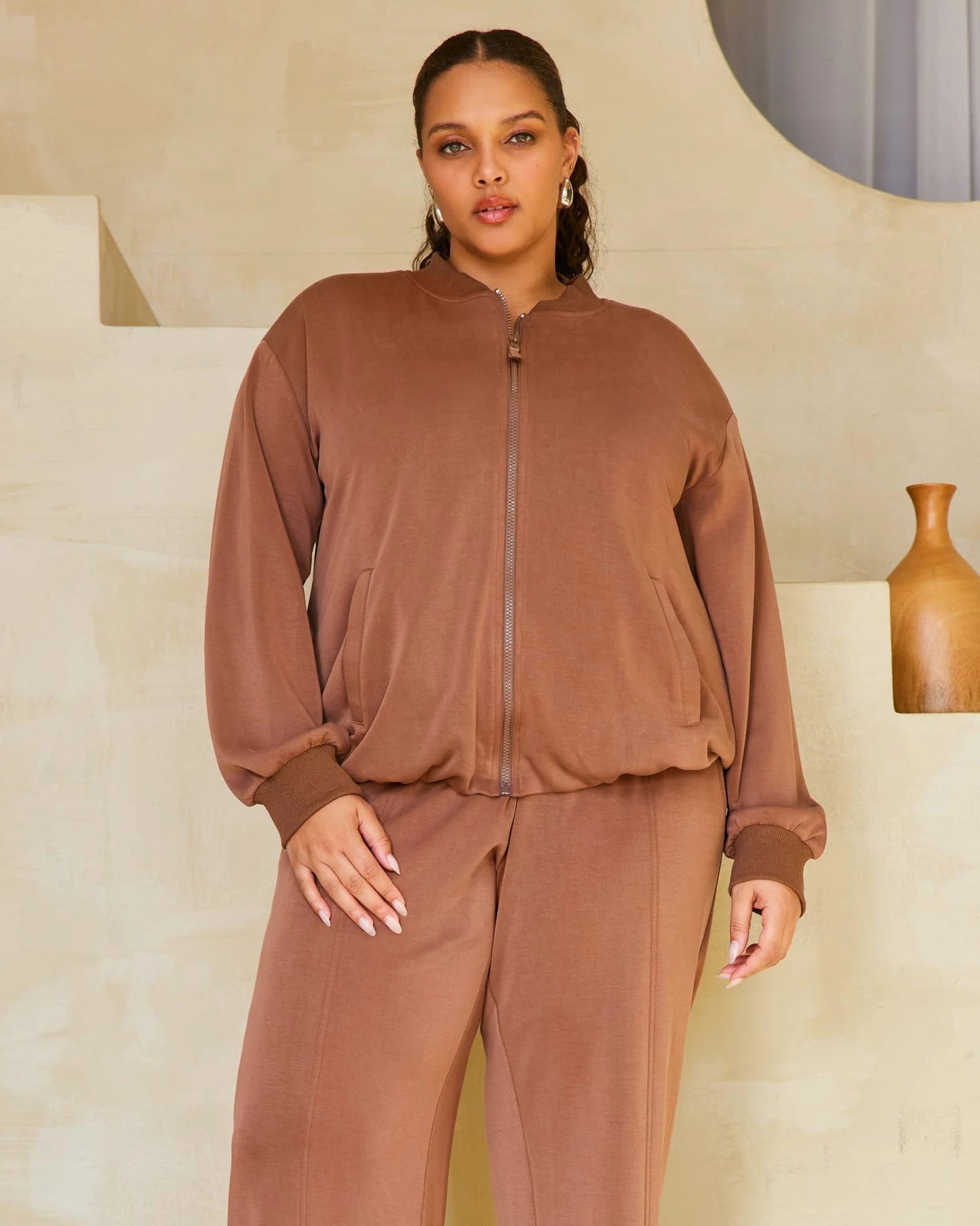 Plus Size Zip Up Jacket with Pockets