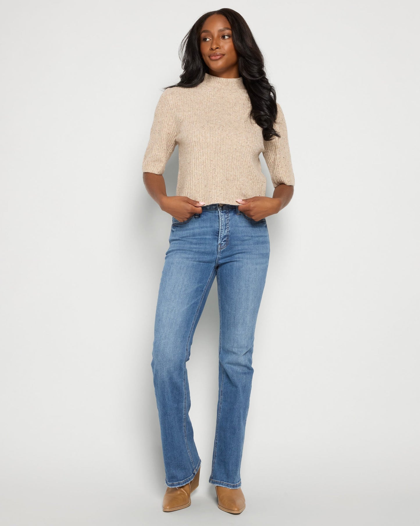 Speckled Short Sleeve Cable Sweater