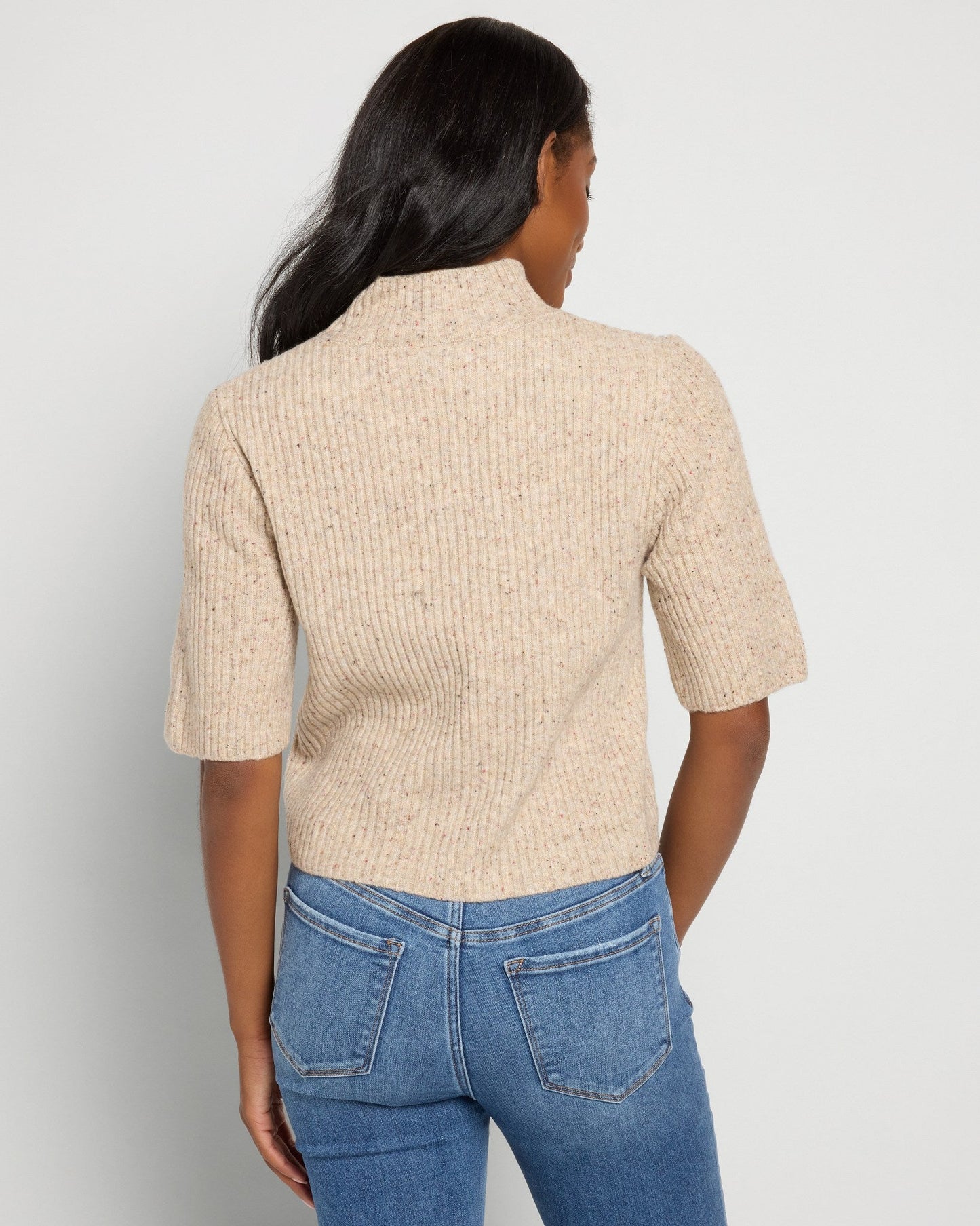 Speckled Short Sleeve Cable Sweater