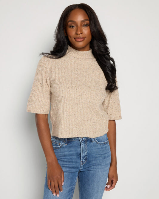 Speckled Short Sleeve Cable Sweater