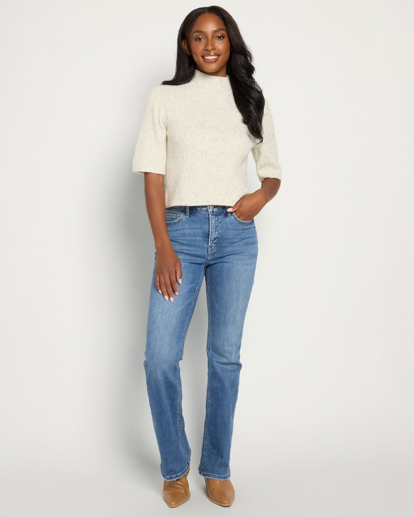 Speckled Short Sleeve Cable Sweater