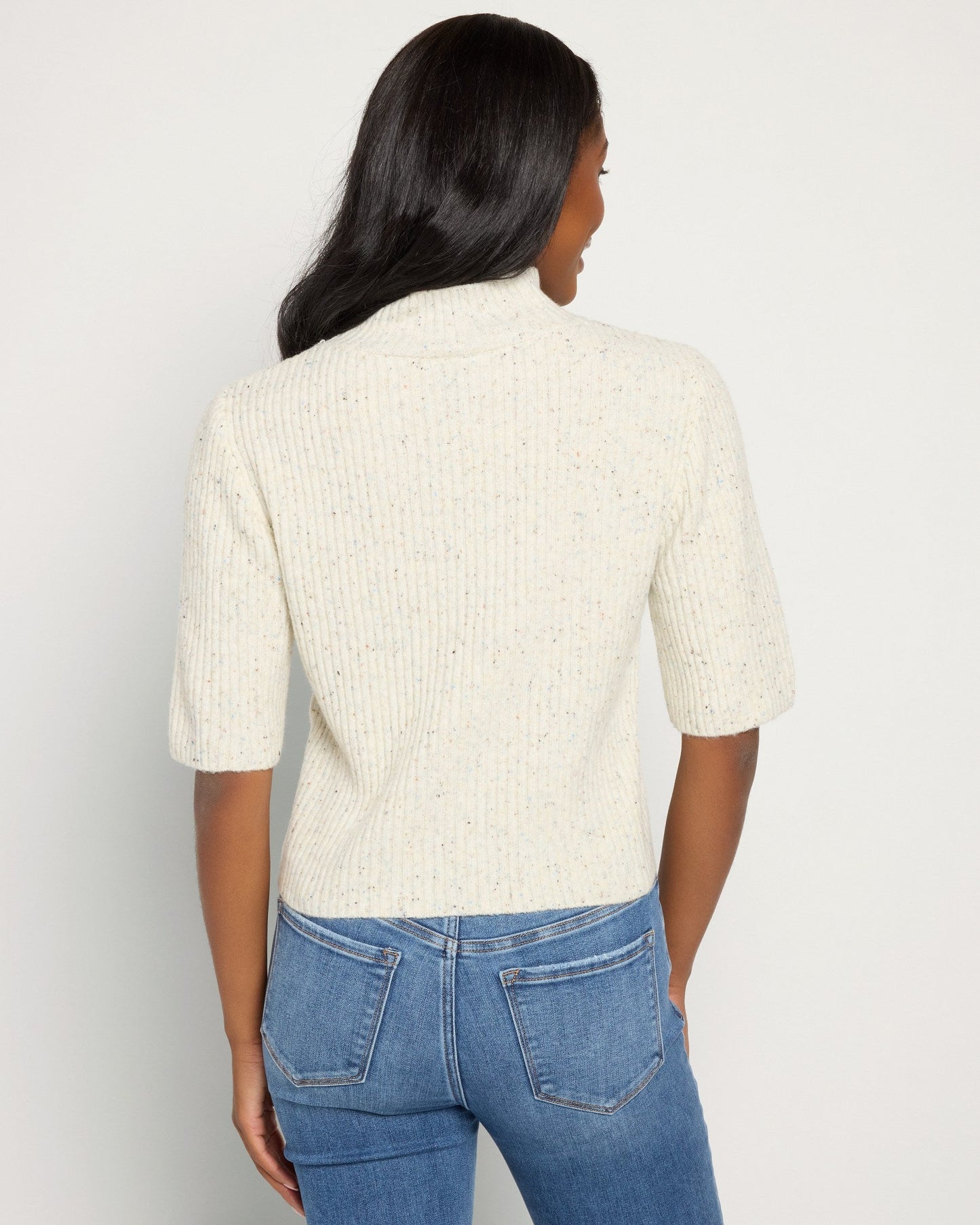 Speckled Short Sleeve Cable Sweater
