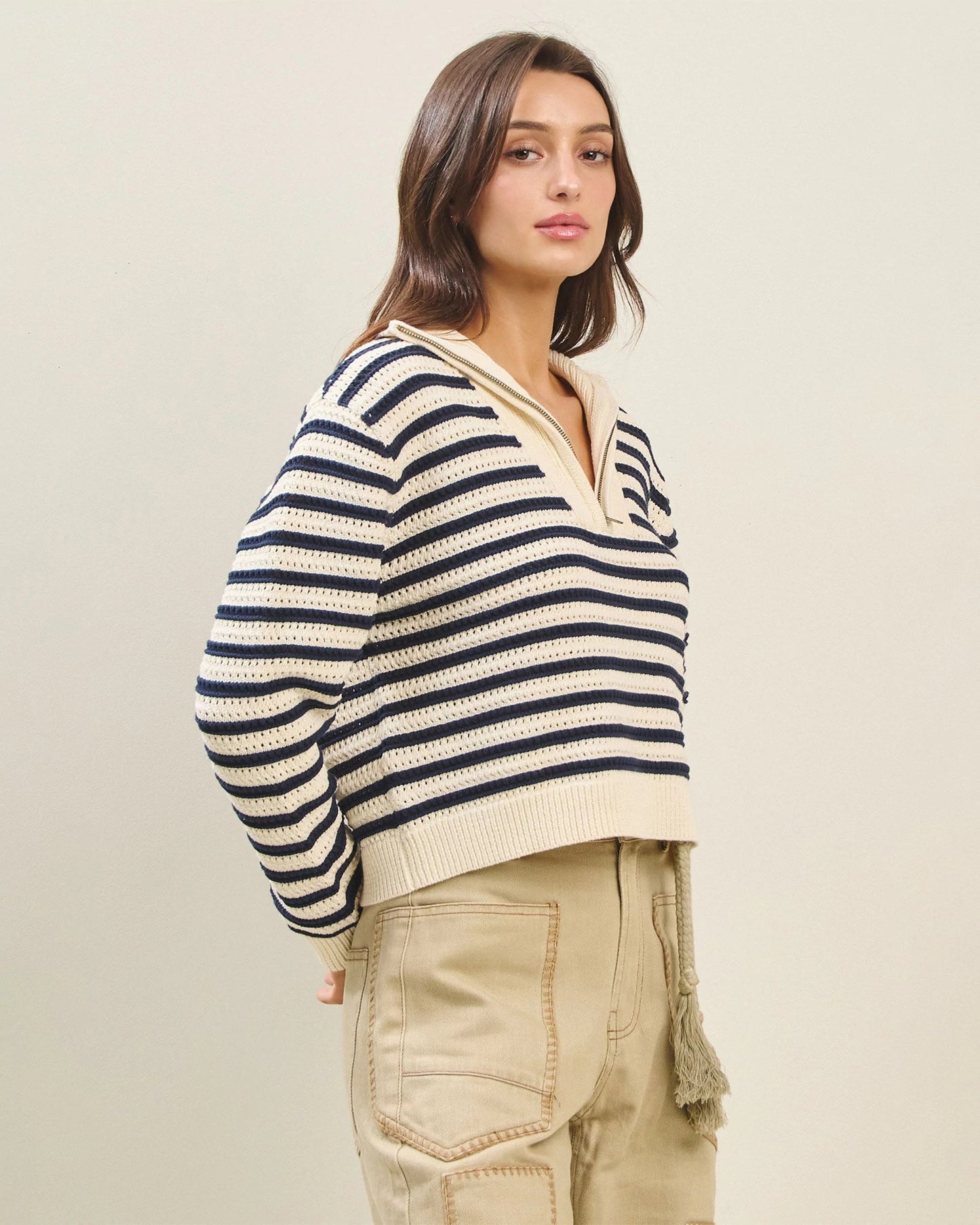 Stripe Quarter Zip Pullover