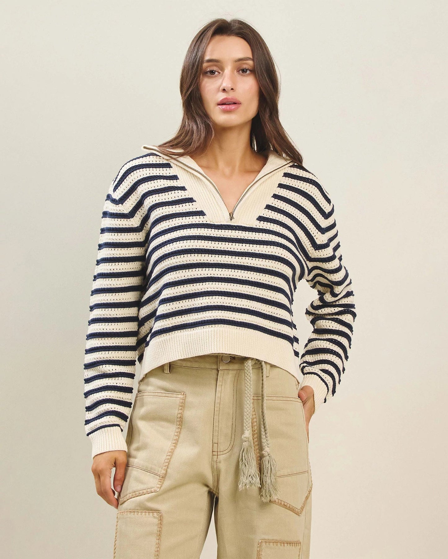 Stripe Quarter Zip Pullover