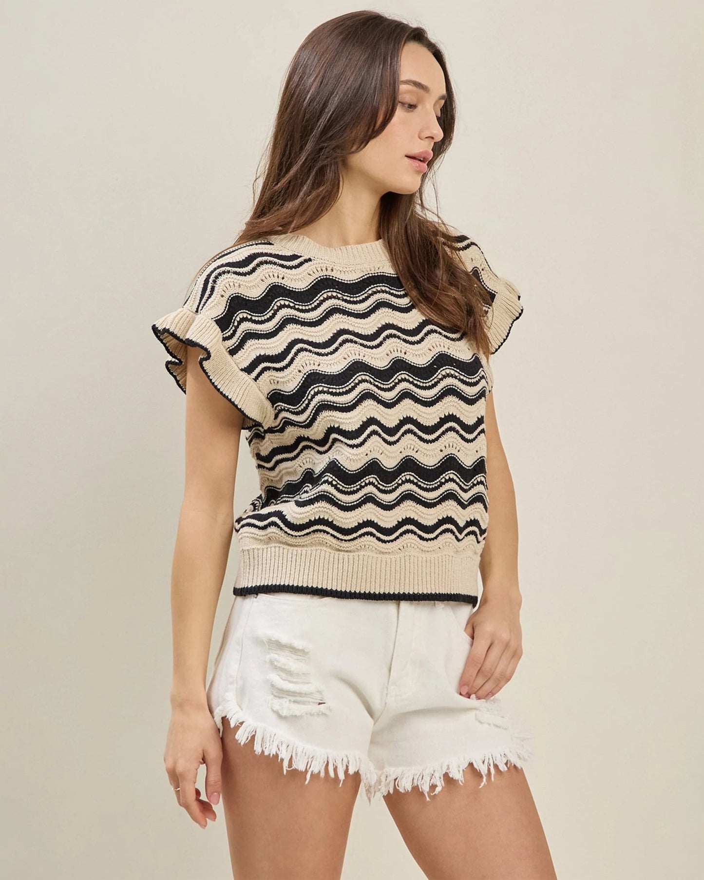 Ruffle Short Sleeve Sweater Top