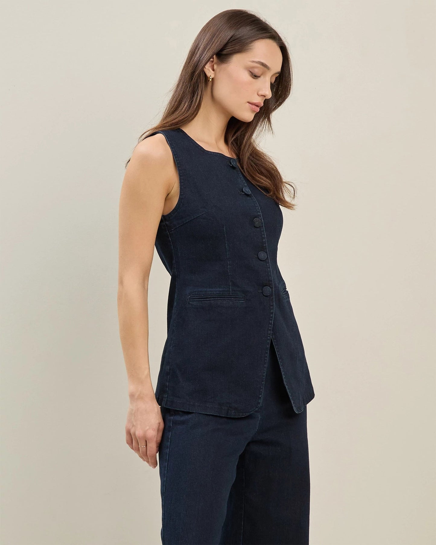 Split Hem Denim Vest