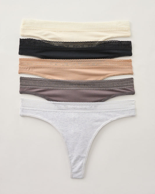 Cotton Thong with Logo Waistband 5 Pack