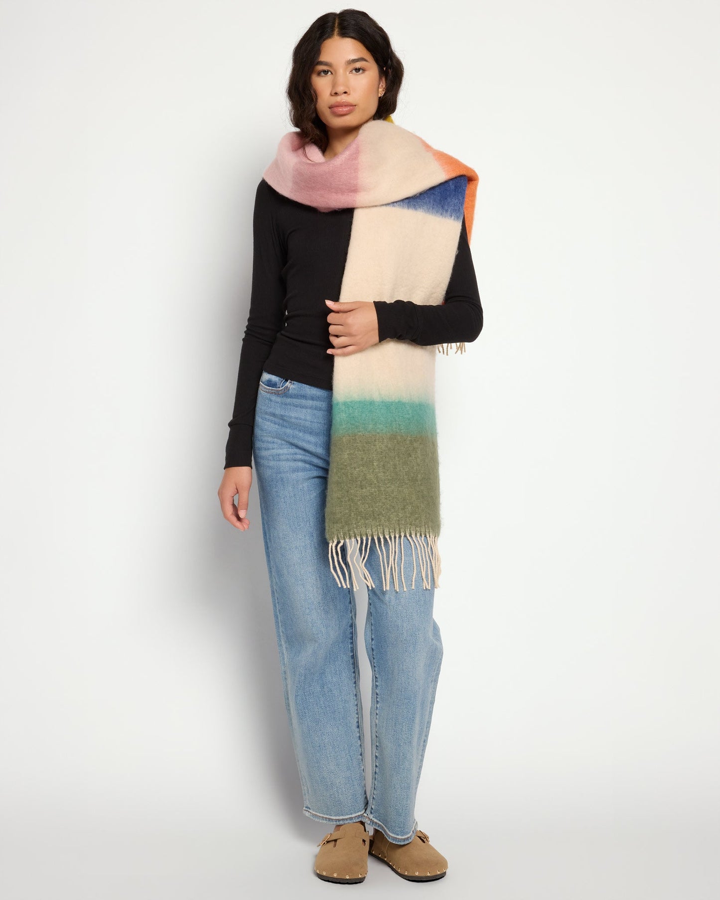 Colorblock Soft Faux Mohair Scarf