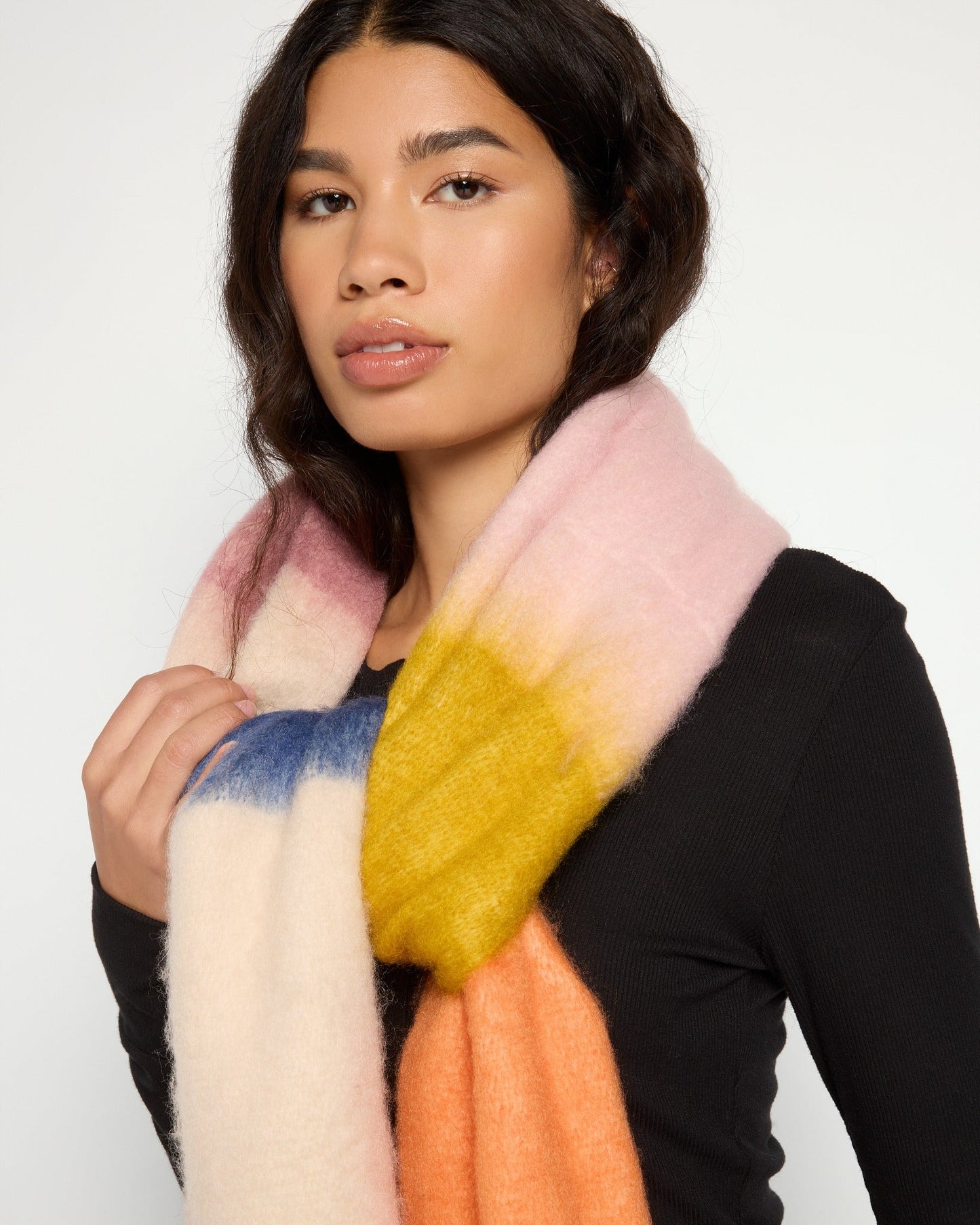Colorblock Soft Faux Mohair Scarf
