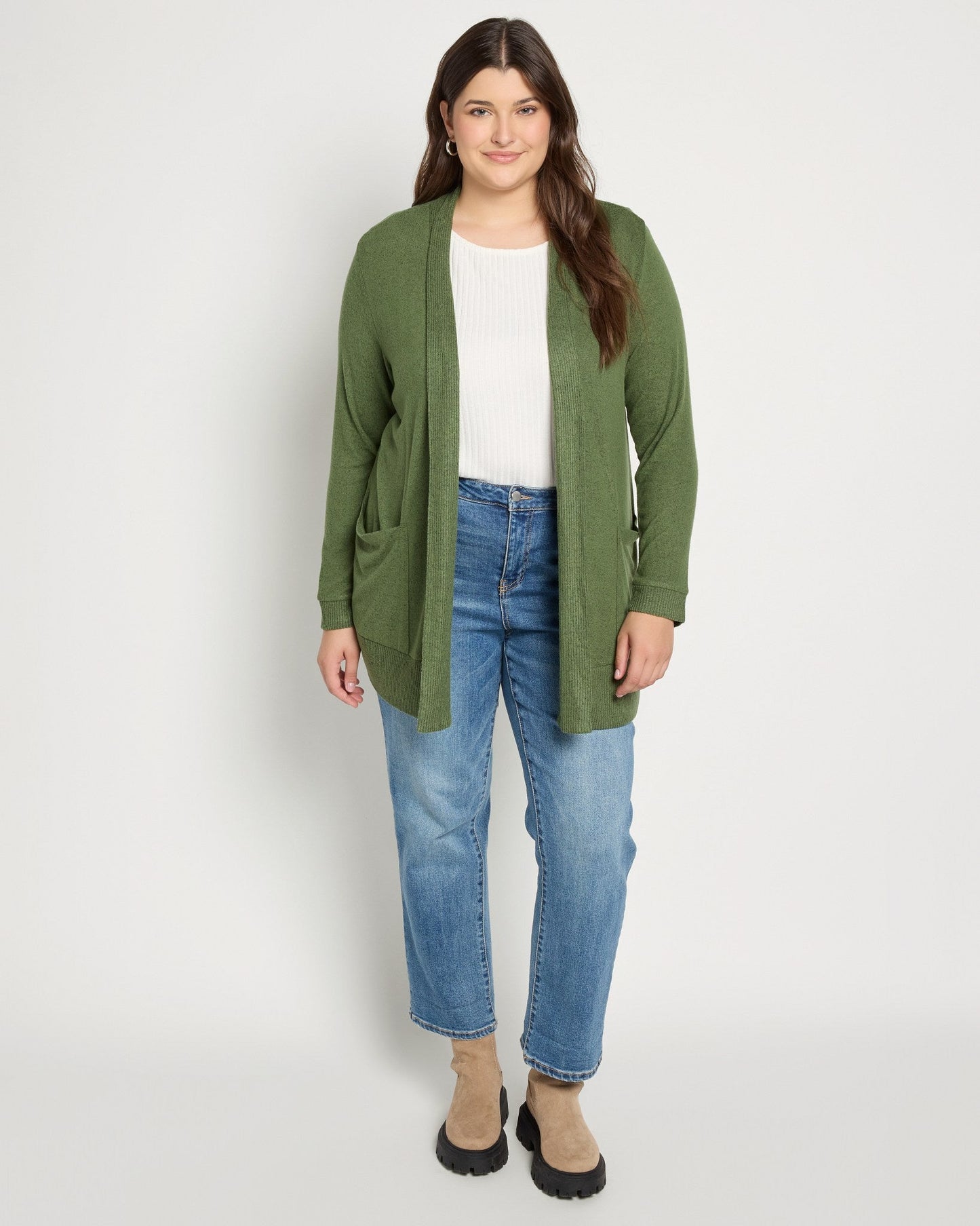 Plus Size Ribbed Trim Cardigan
