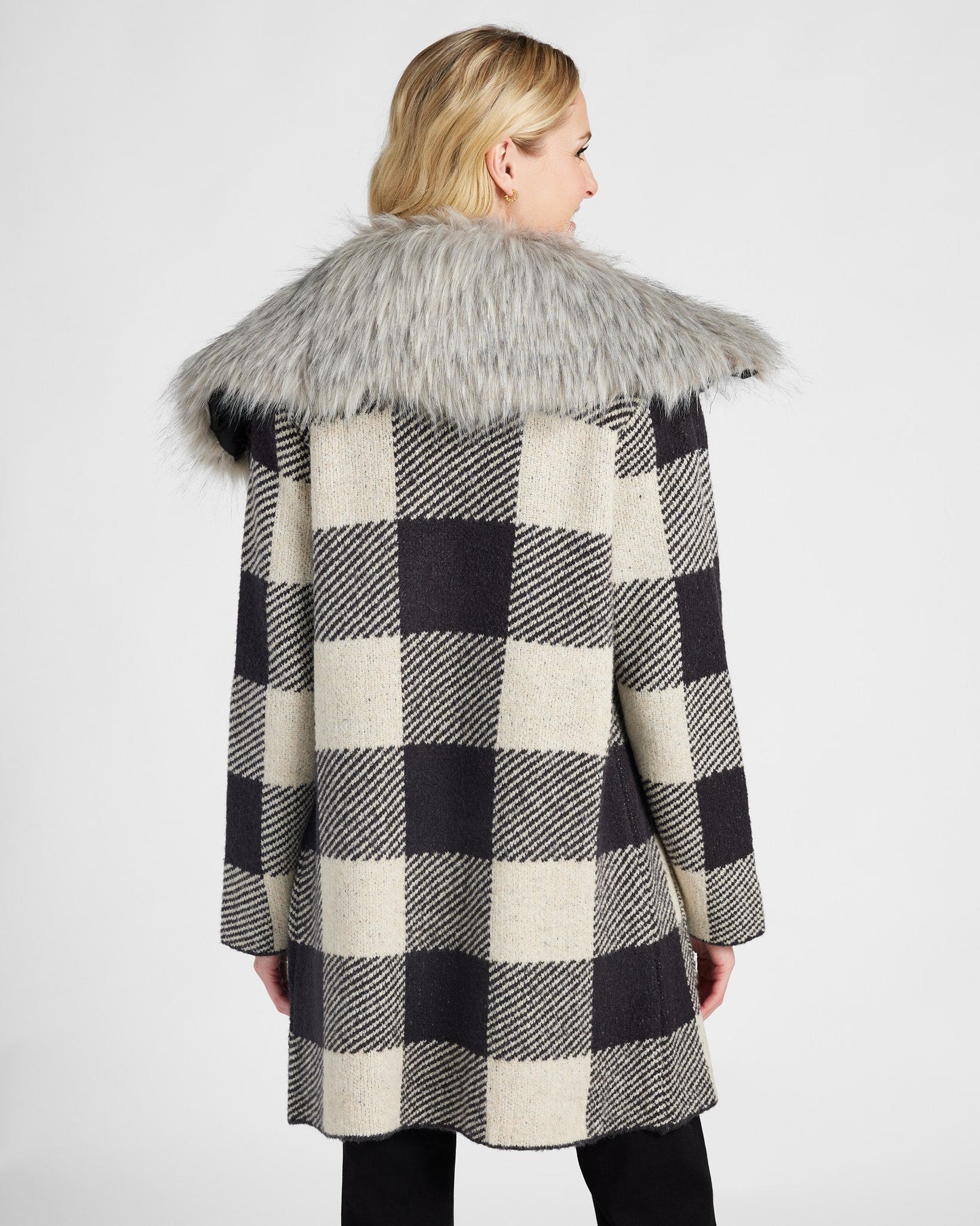 Buffalo Plaid Coatigan with Removable Fur
