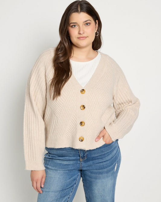 Plus Size Button Front V-Neck Cardigan
