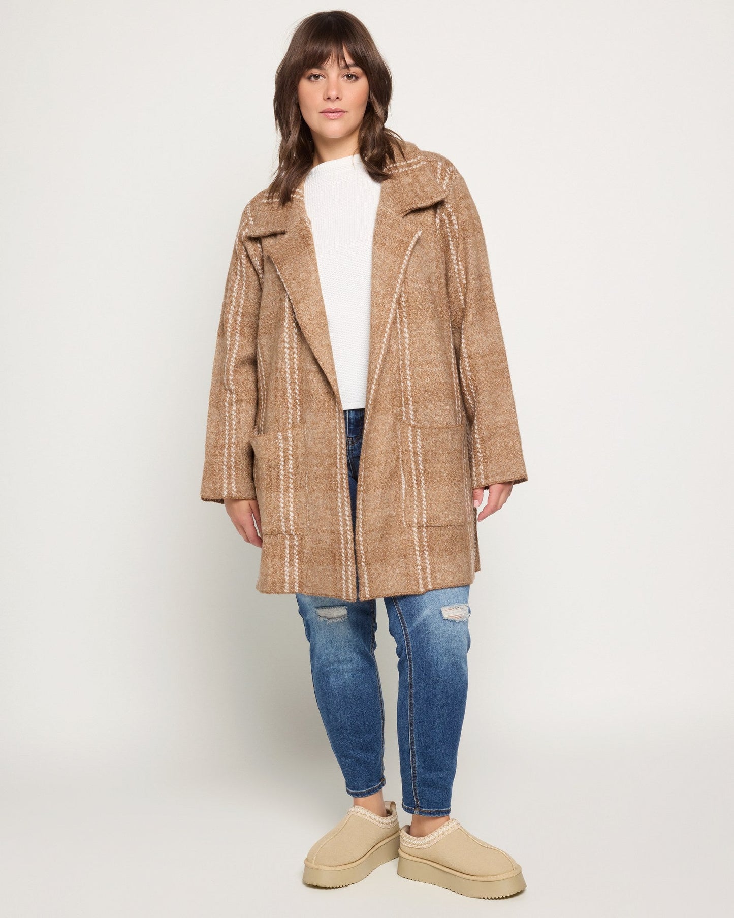 Plus Size Plaid Sweater Coatigan