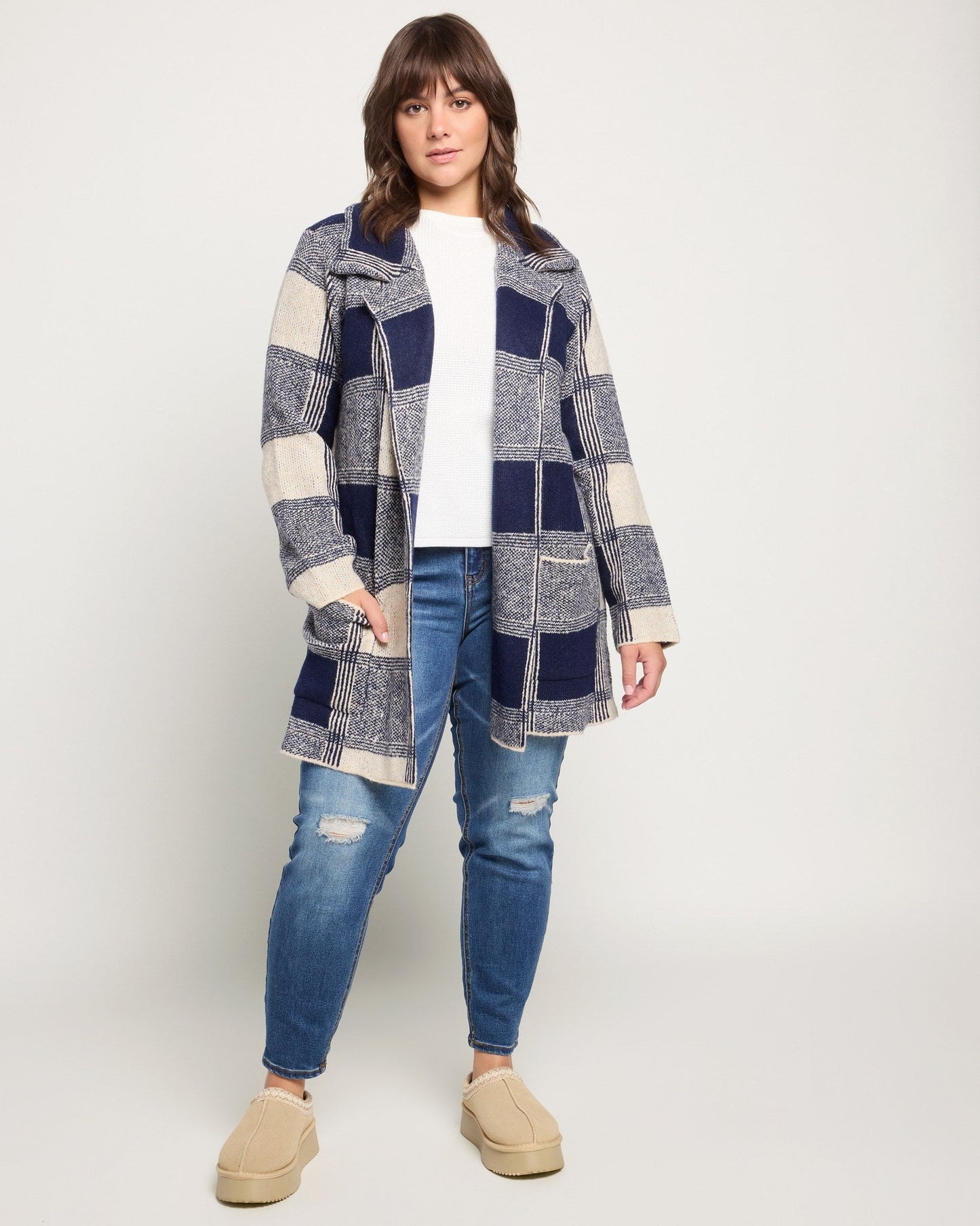 Plus Size Plaid Sweater Coatigan