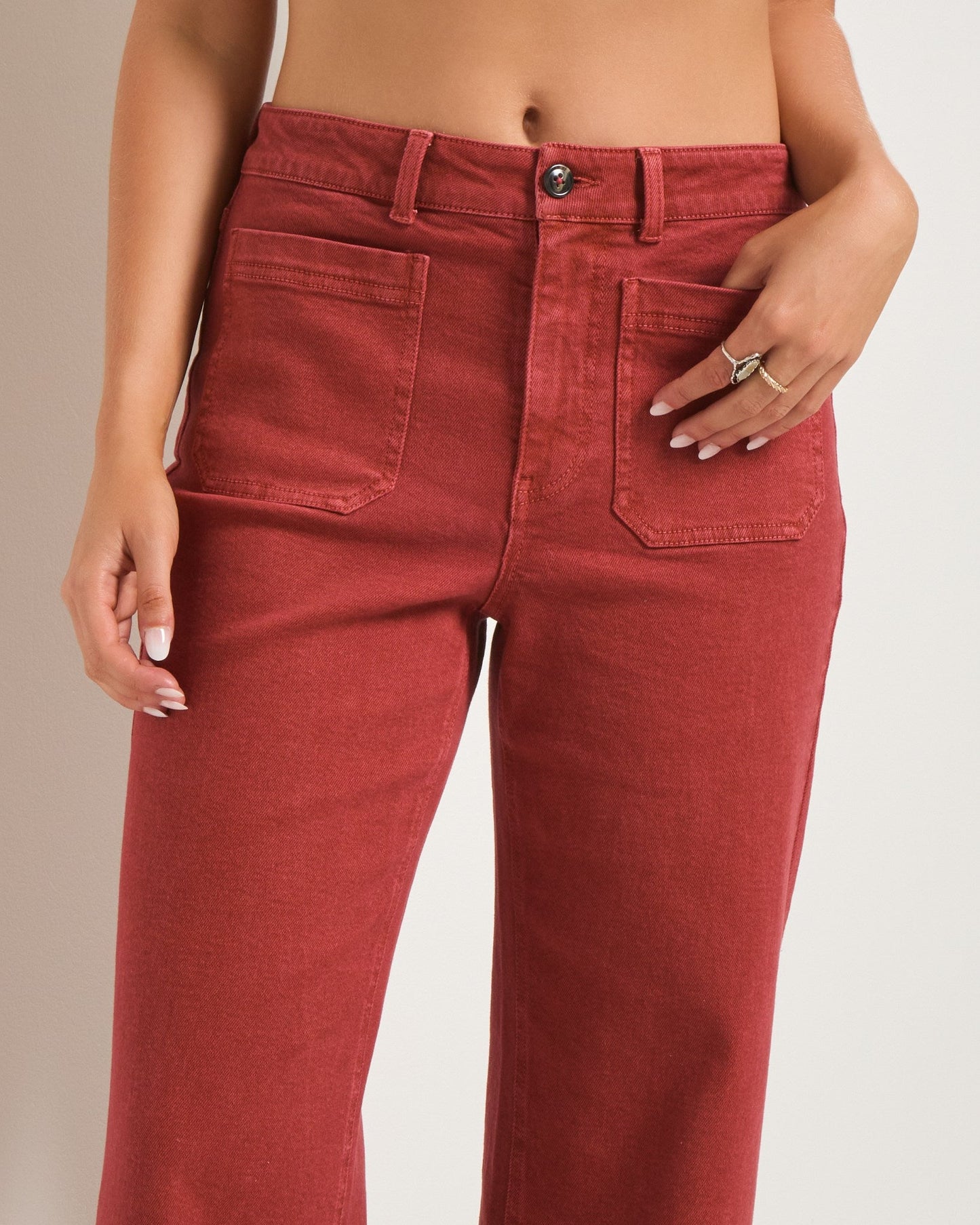Caroline Cropped Wide Leg Twill Pant