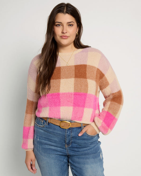 Plus Size Eyelash Plaid Sweater