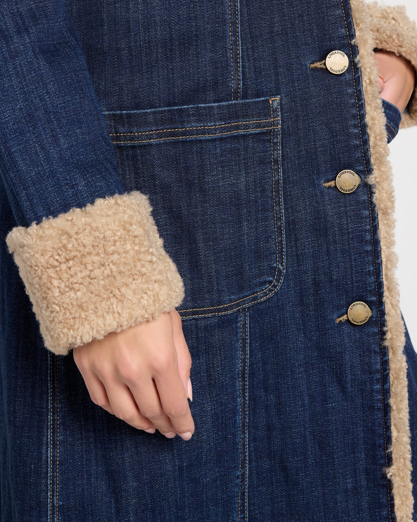 Sherpa Trimmed Denim Trench Coat