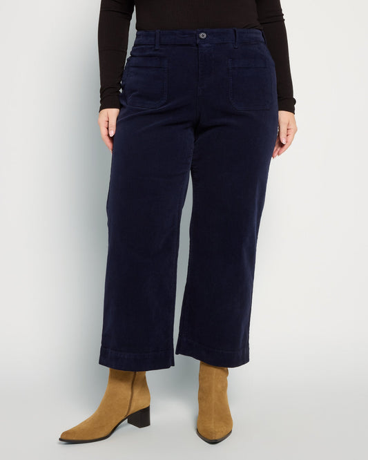 Plus Size Corduroy Crop Wide Leg with Patch Pockets