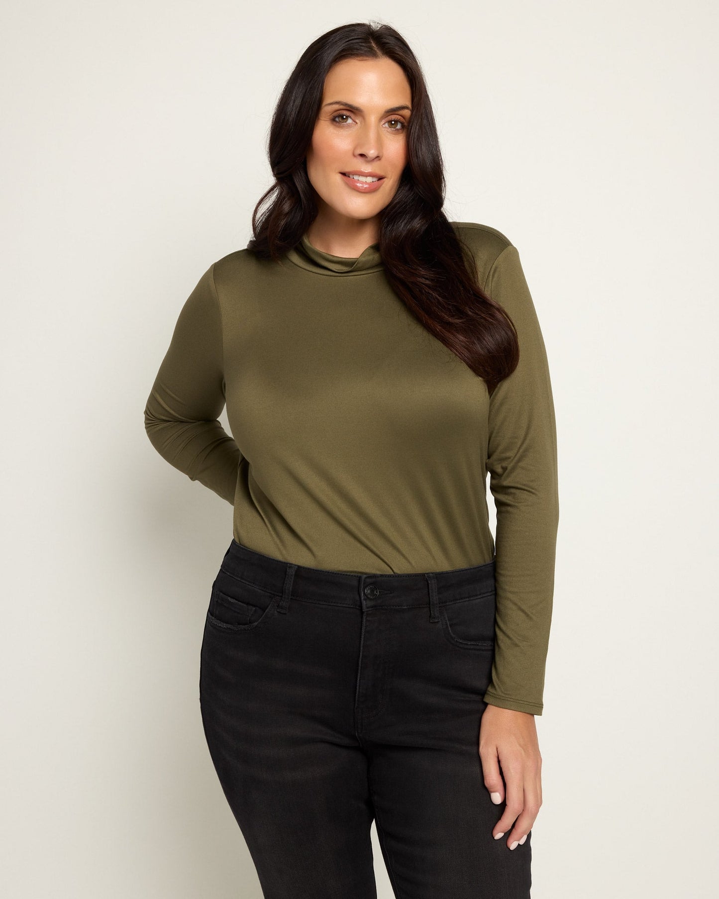Plus Size Long Sleeve Butterknit Mock Neck Top