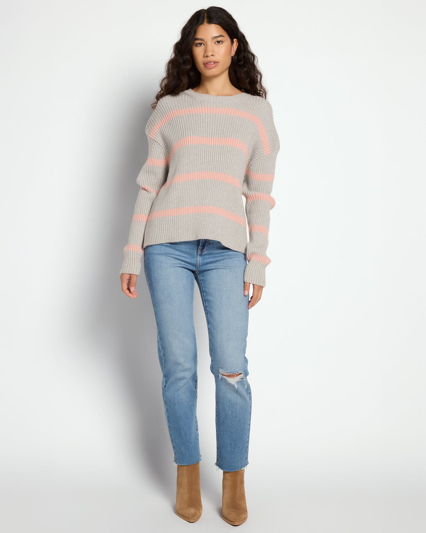 Striped Ribbed Tunic Sweater