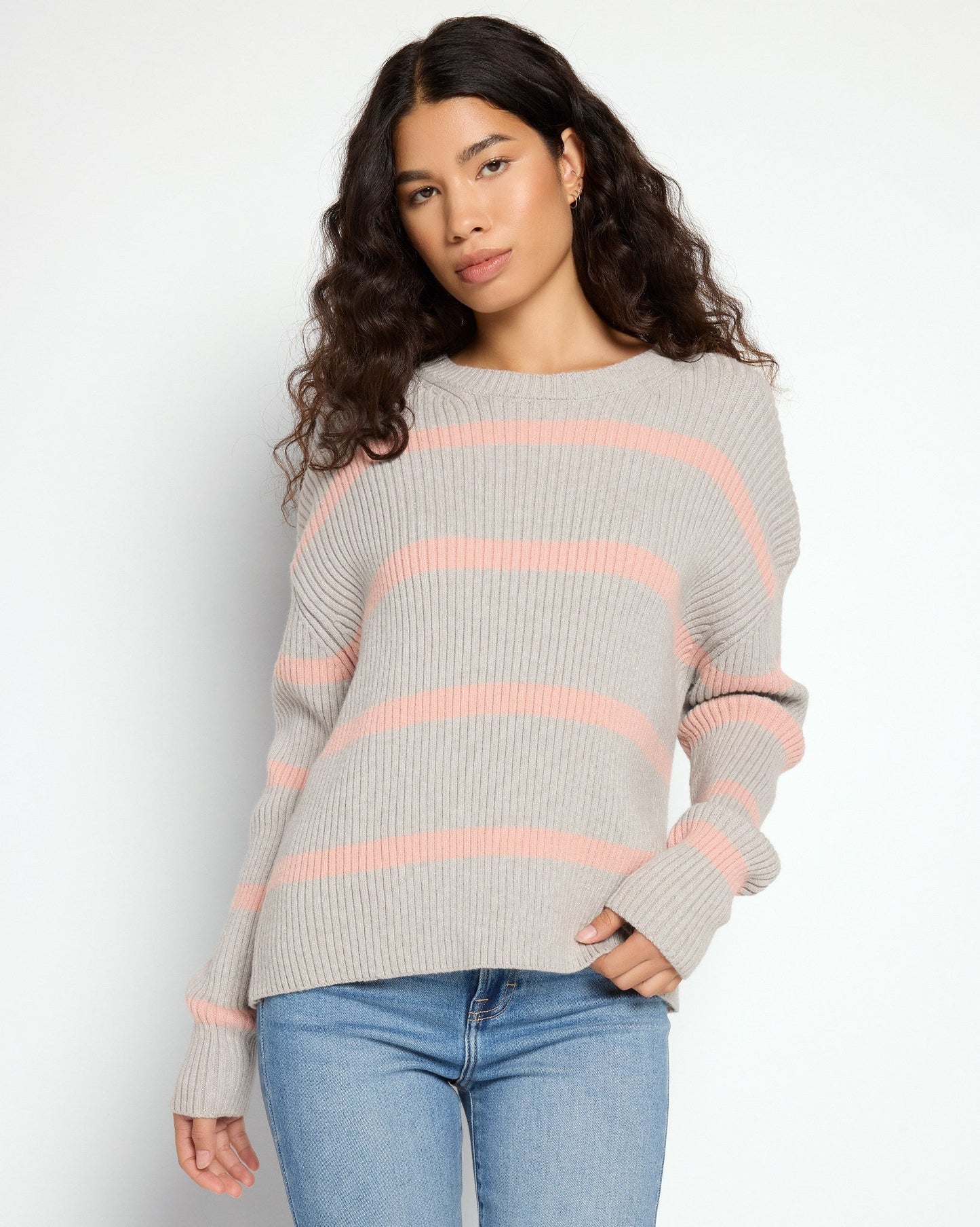 Striped Ribbed Tunic Sweater