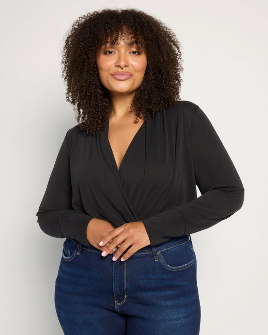 Plus Size Long Sleeve Cupro Surplice Top