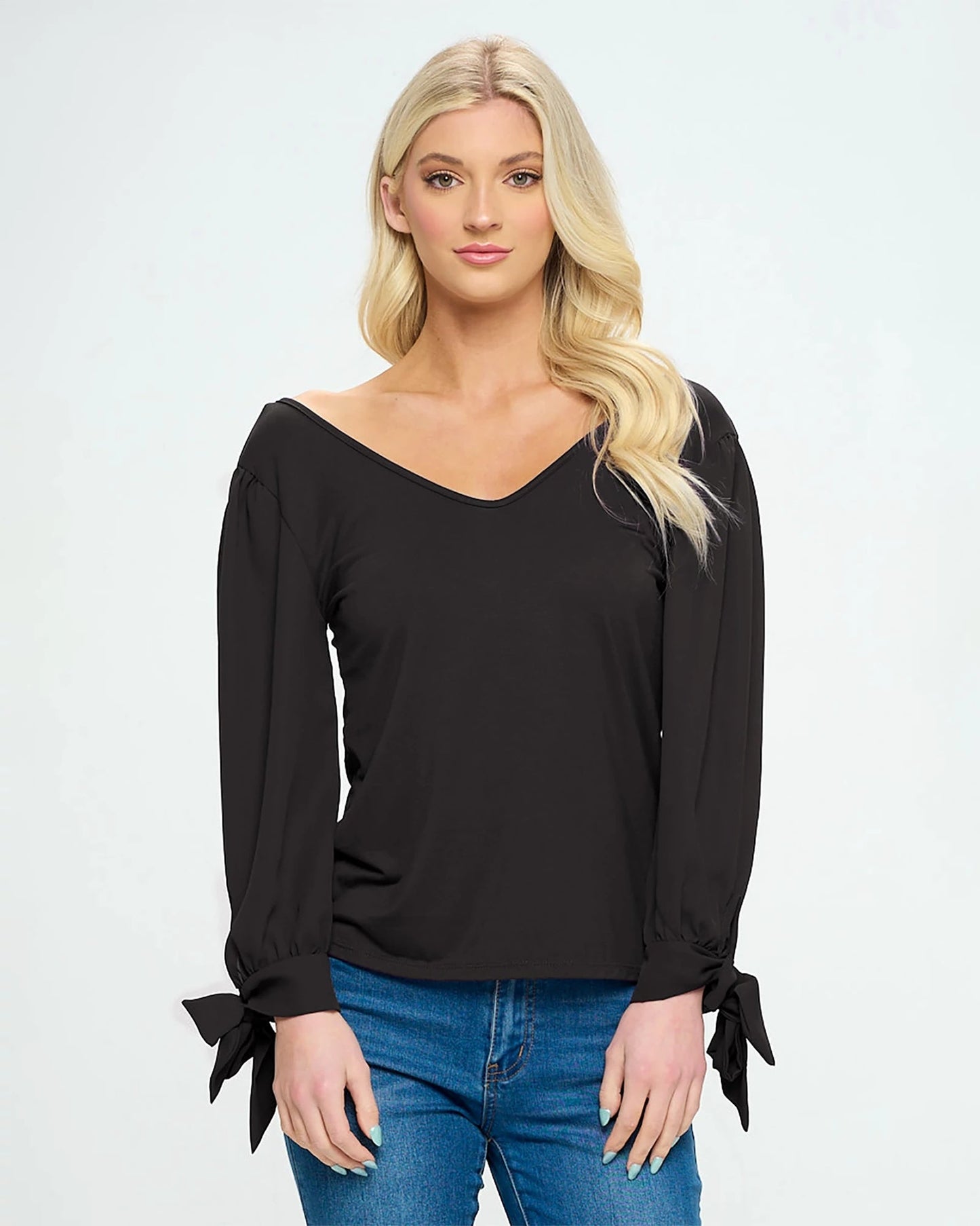Knit Top with Woven Sleeve