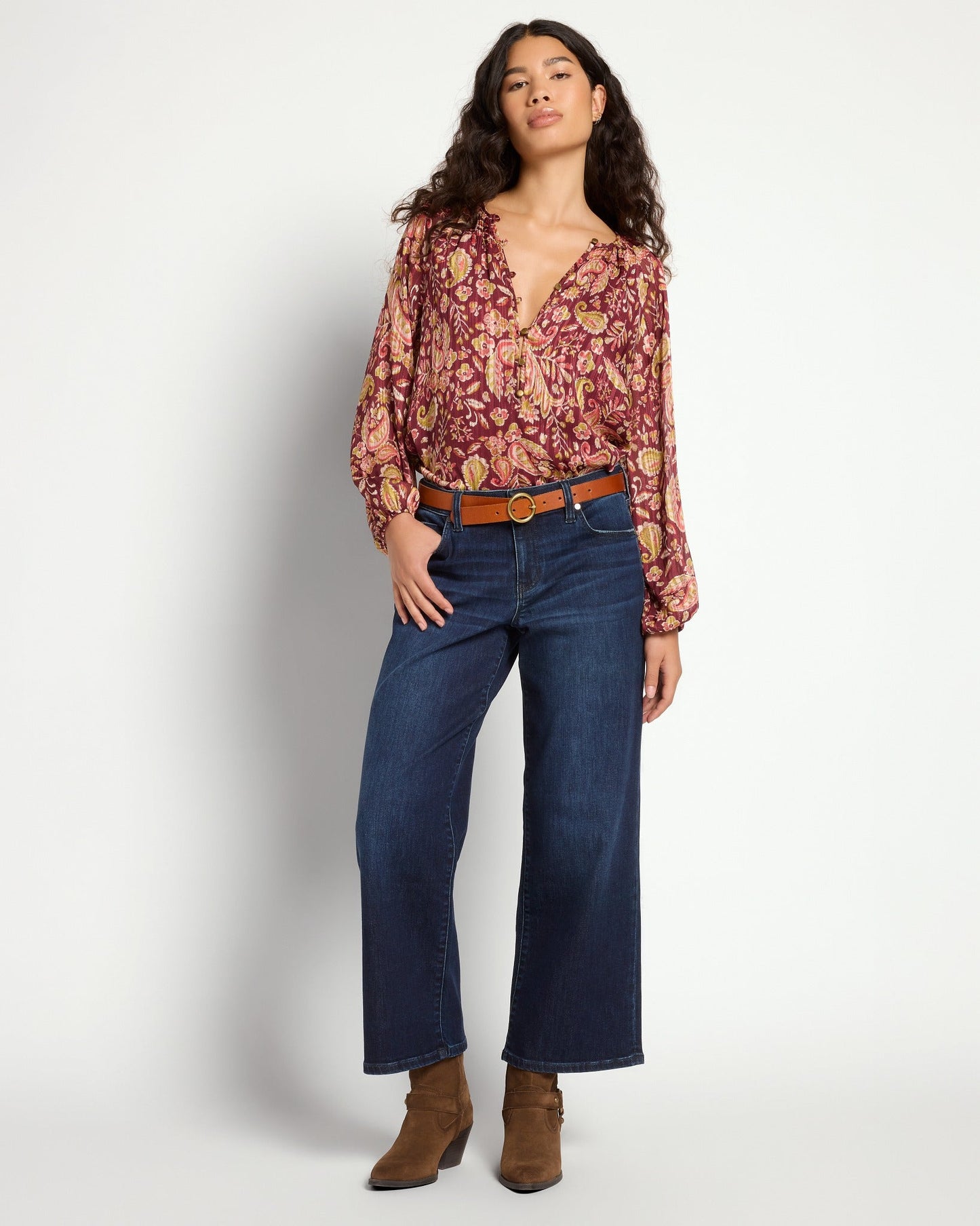 Floral Woven Top with Button Detail