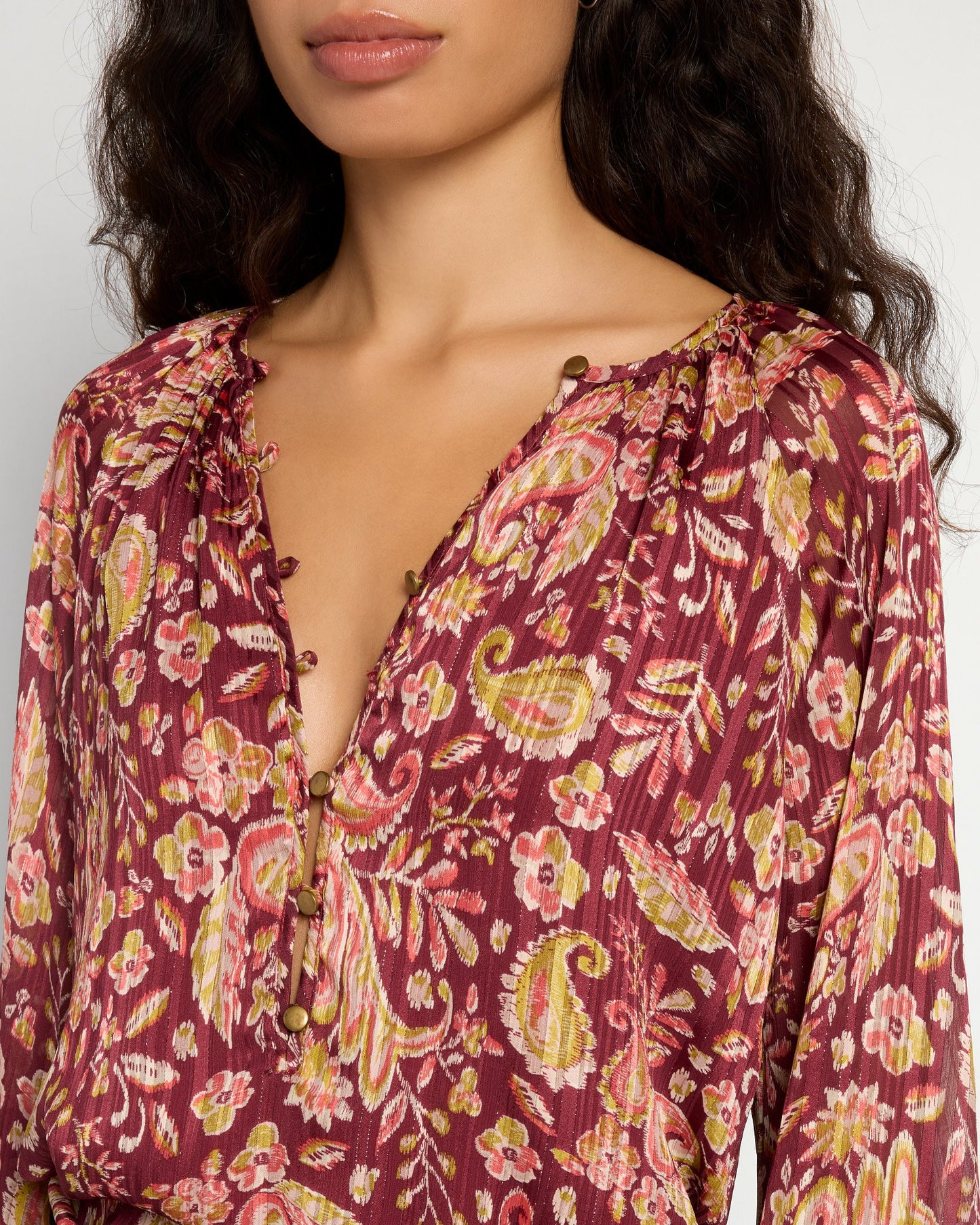 Floral Woven Top with Button Detail