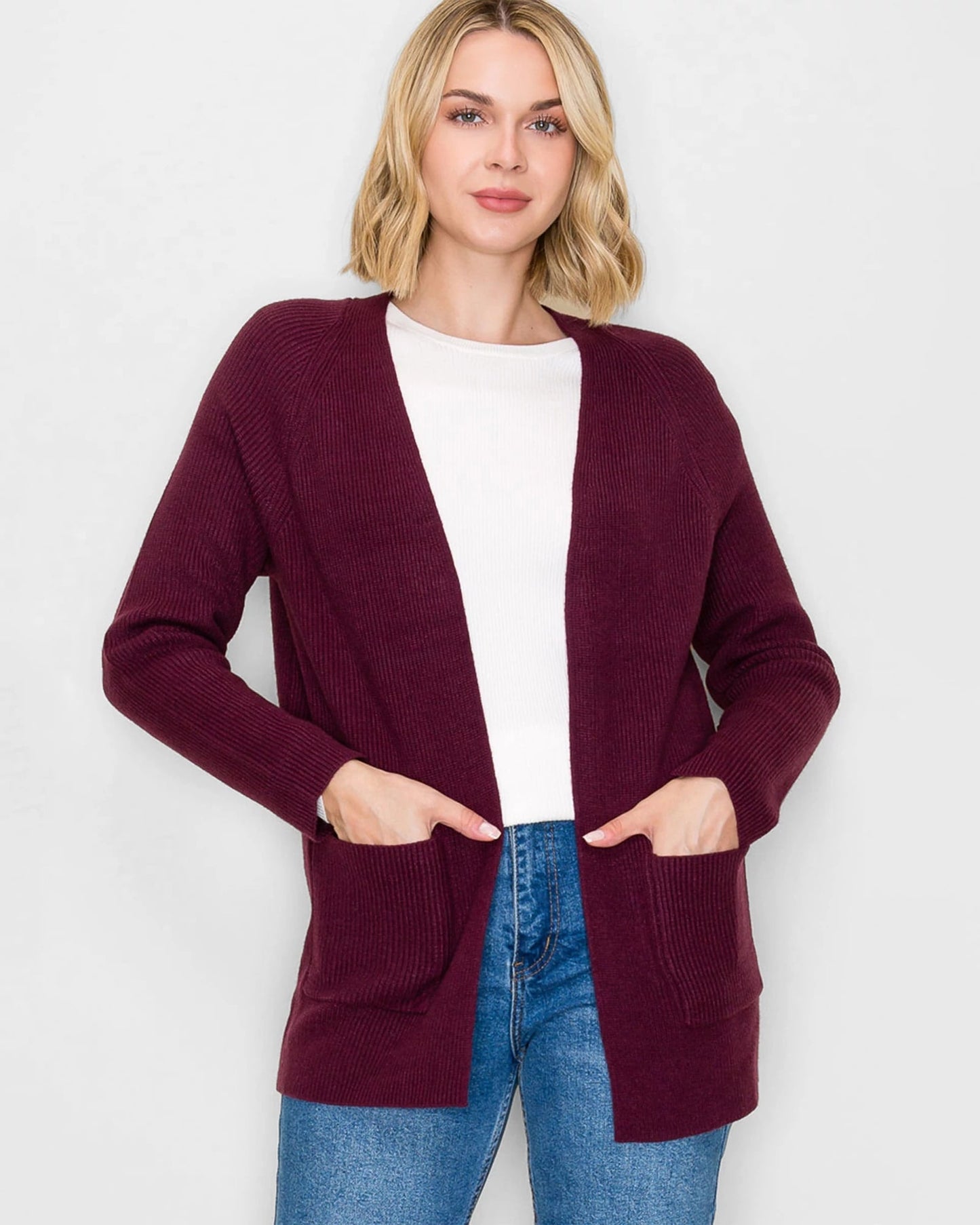 Open Front Ribbed Sweater Cardigan