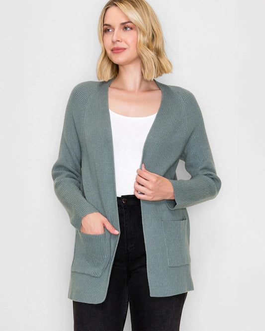 Open Front Ribbed Sweater Cardigan
