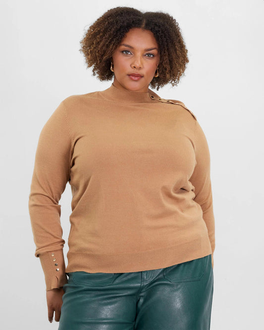 Plus Size Button Shoulder Turtleneck Sweater